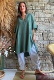 Tasha Cushion Cotton Oversized Shirt Tunic Khaki
